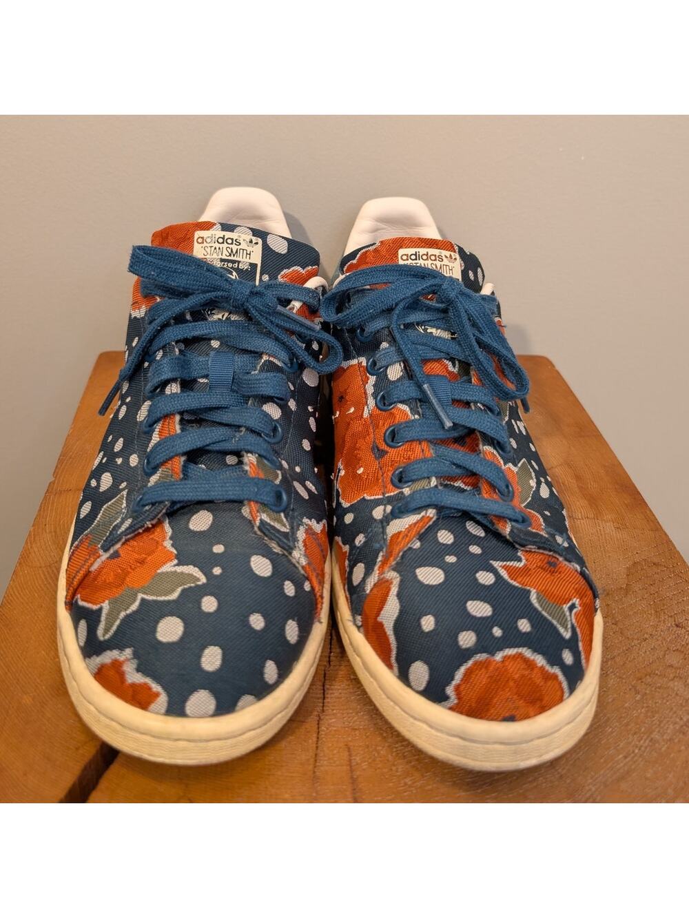 ADIDAS STAN SMITH Originals Sneakers Floral Blue Red Orange Rare - Size 9.5